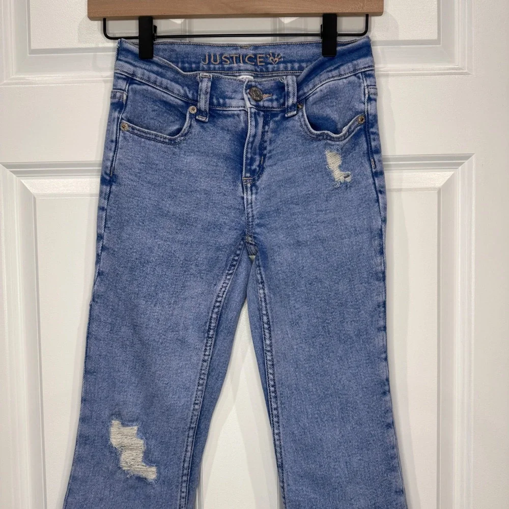 Justice Girls‎ Light Wash Distressed Flare Jeans Size 10